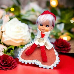 Valentines Elf Knee Hugger Ornament Napco Japan Red Heart Pixie 50s Vintage